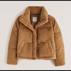 Abercrombie & Fitch Faux Fur Mini Puffer XL in Brown (tan color)